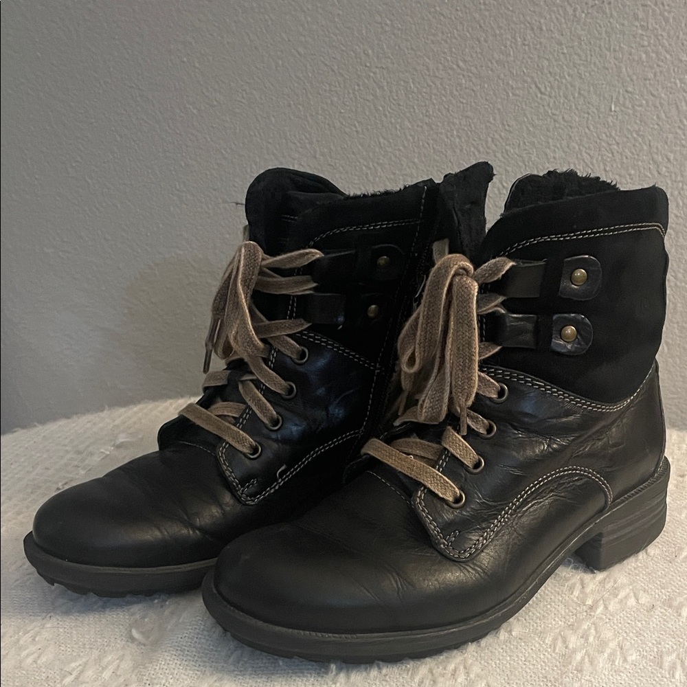 Josef Seibel Black Leather Ankle Boots